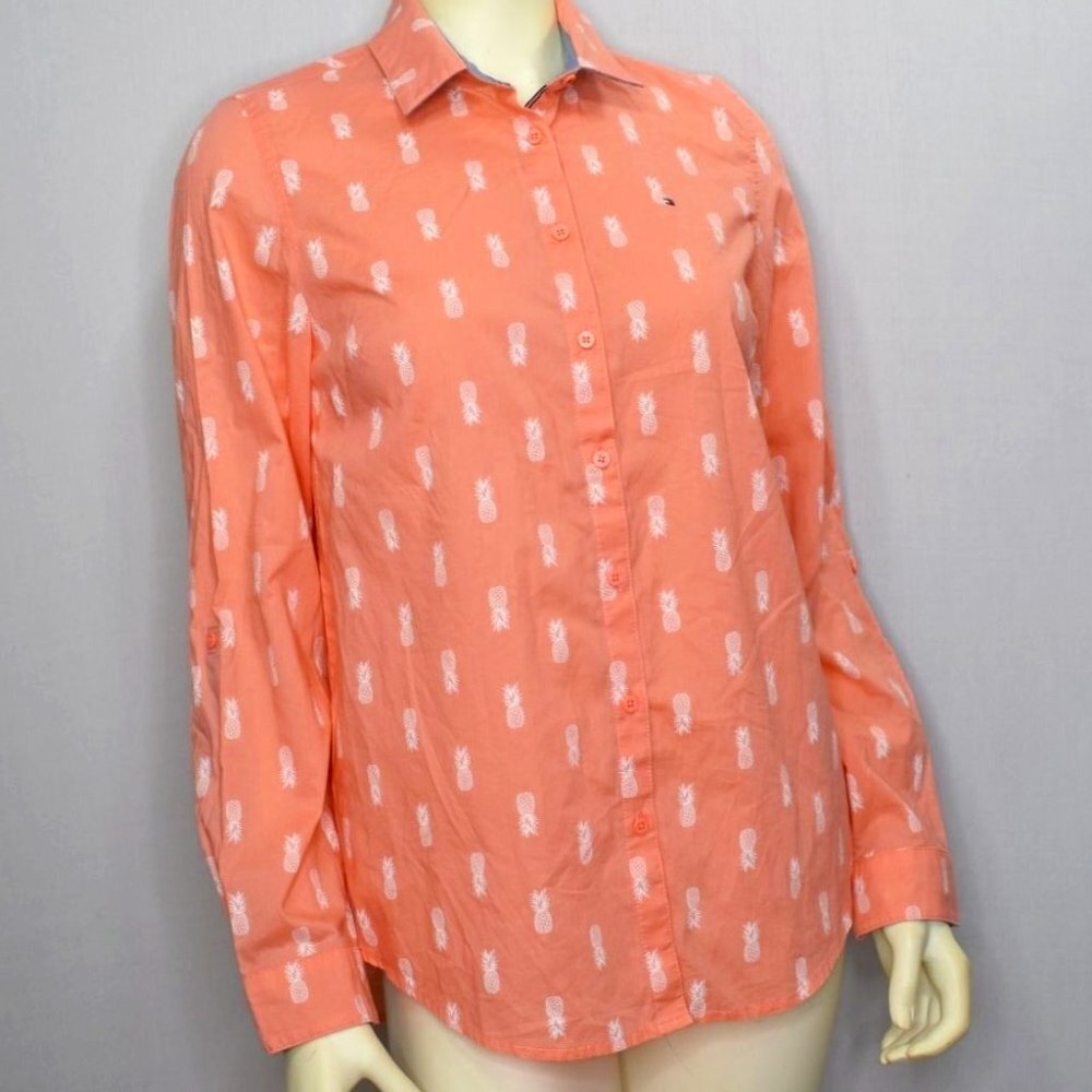 TOMMY HILFIGER PRINTED ROLL-TAB BUTTON UP‎ SHIRT SZ MD